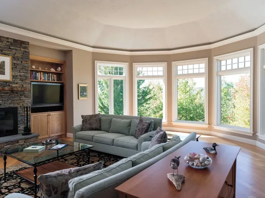 Andersen A-Series Casement Windows with Prefinished White Interiors. A-Series Casement Picture Windows with Prefinished White Interiors. A-Series Transom Windows with Prefinished White Interiors and Specified Equal Light Grille Pattern. New Construction Home Style Shingle