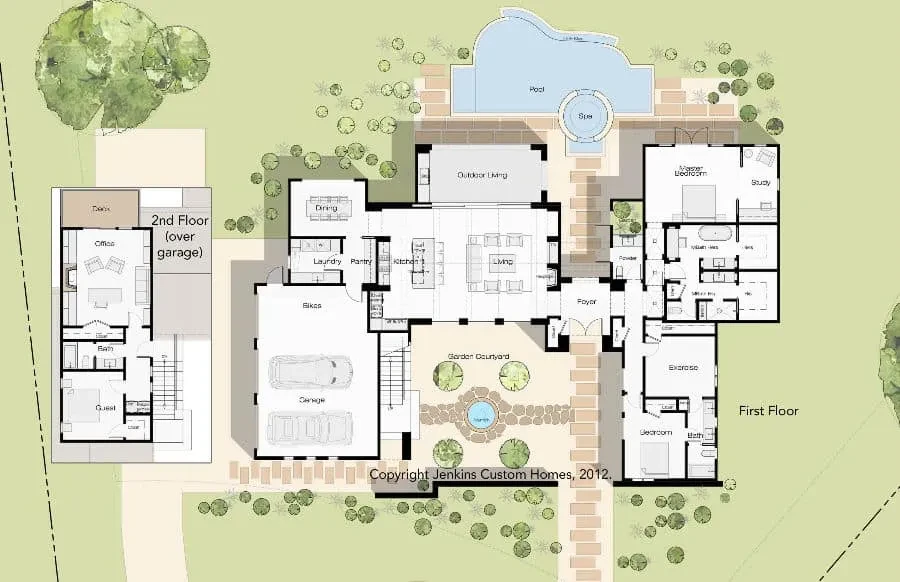 Home Design with Front Courtyard - custom home by Jenkins Design Build Austin TX