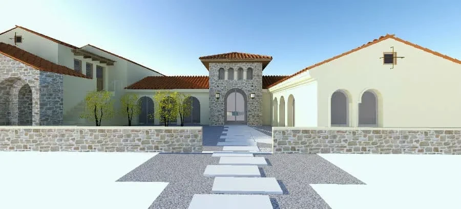 Home Design with Front Courtyard - custom home by Jenkins Design Build Austin TX