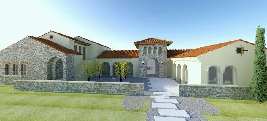 Home Design with Front Courtyard - custom home by Jenkins Design Build Austin TX