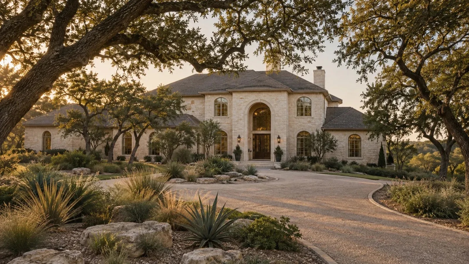 A dated 1980s limestone estate on a wooded west Austin lot, a typical renovation candidate