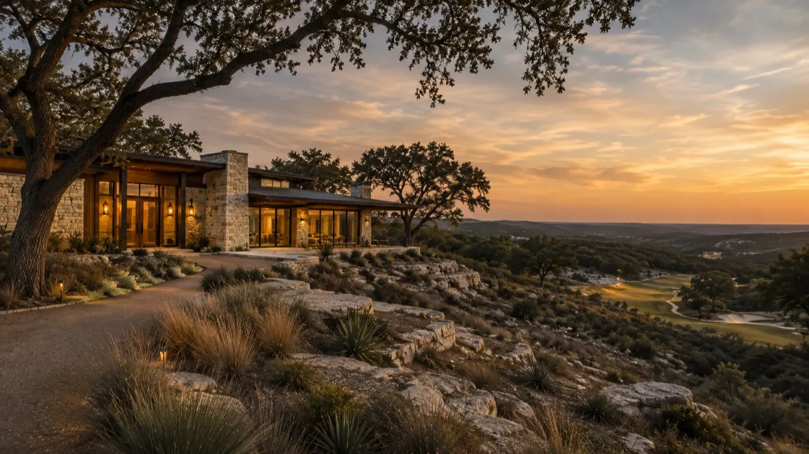 Estate home in an Austin private golf community where an architectural committee reviews a backyard putting green