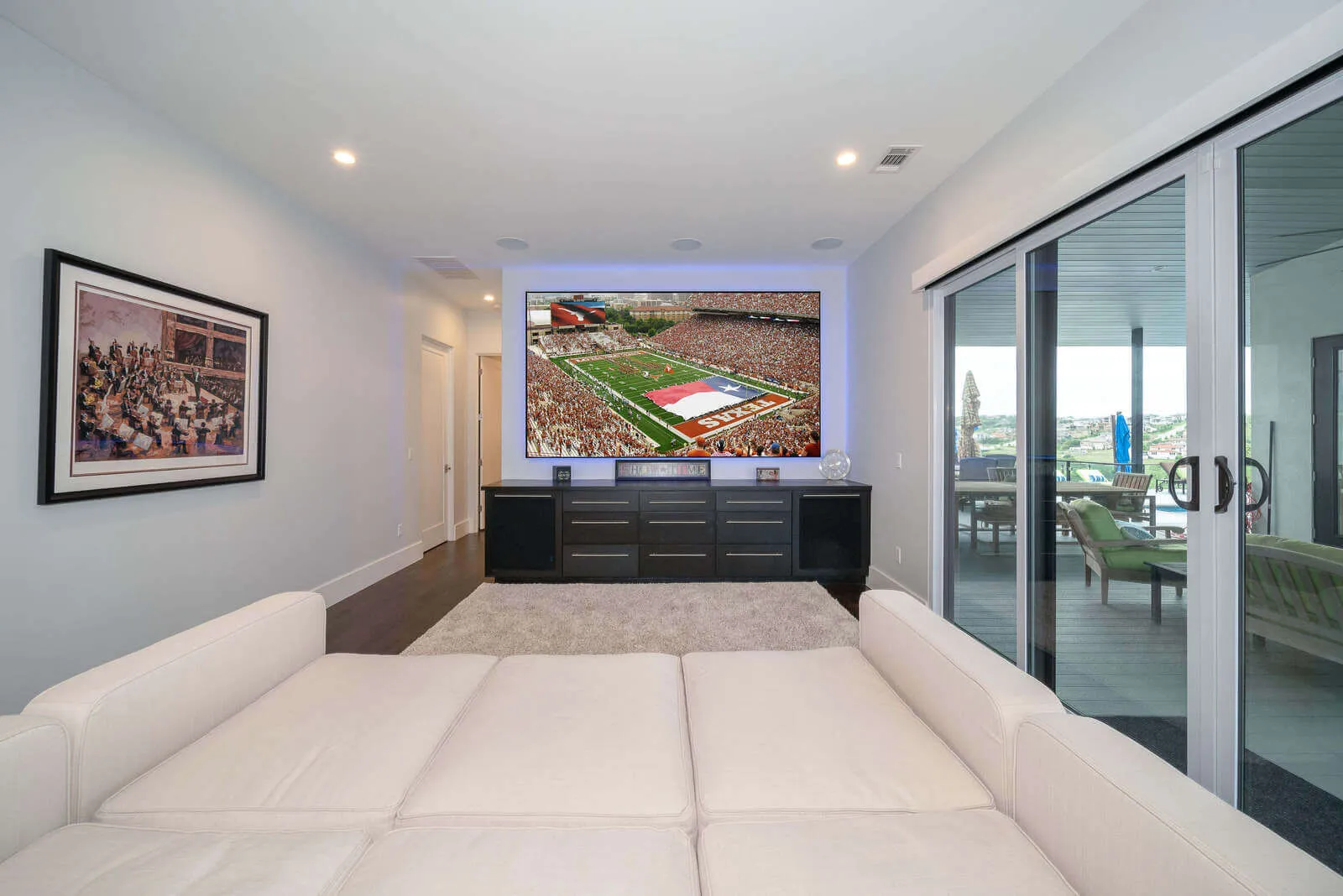 Estate media theater with lounge seating