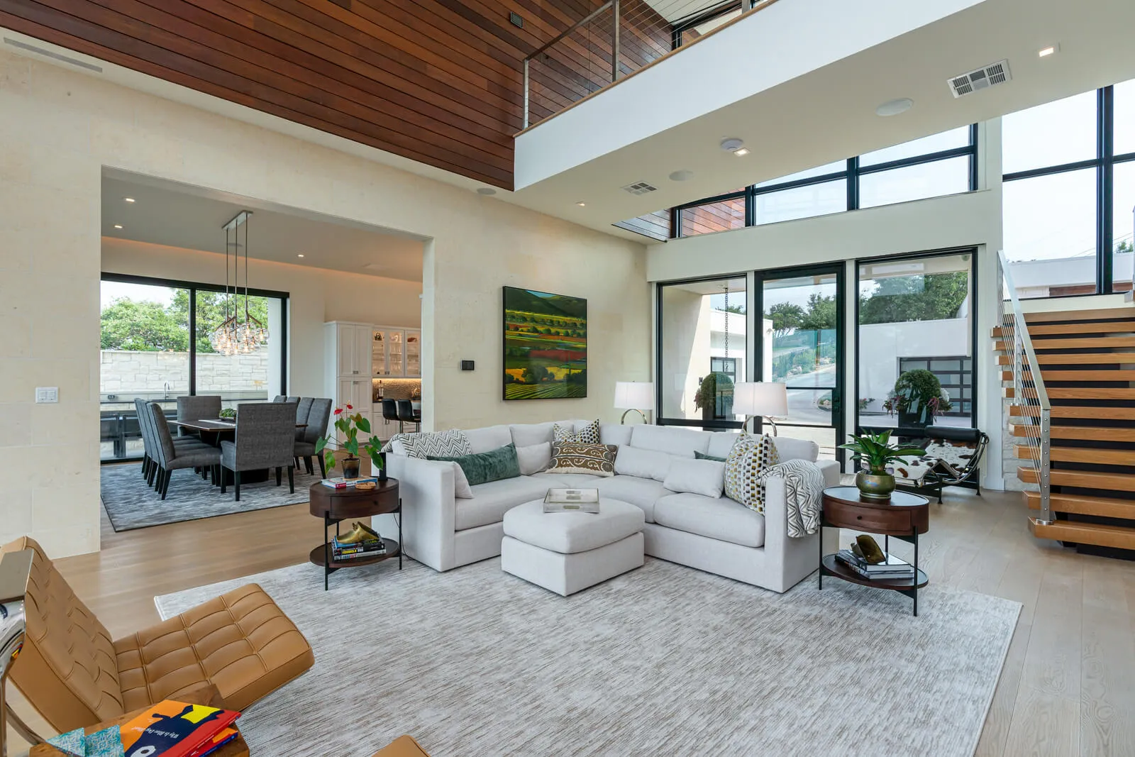 Great room with warm materials and open plan