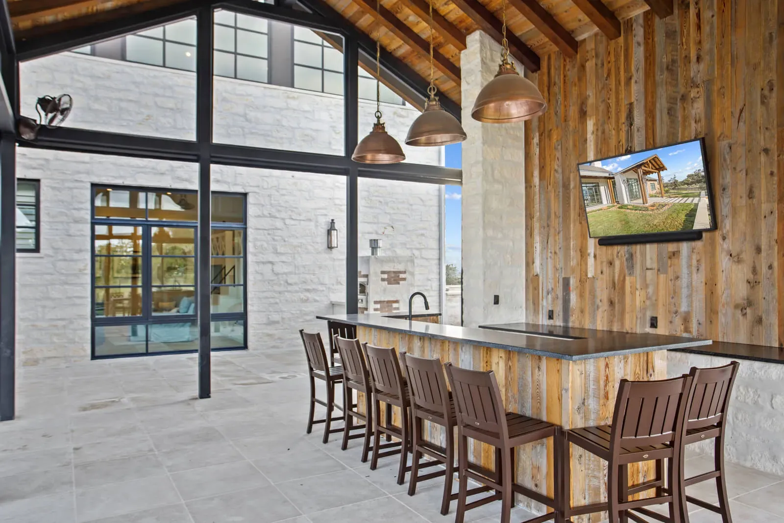 Luxury outdoor kitchen with a lake view in Austin, TX