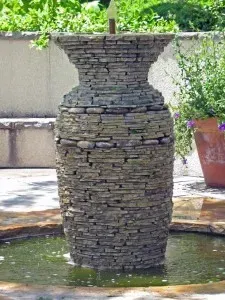 Stone stacked waterfall fountain